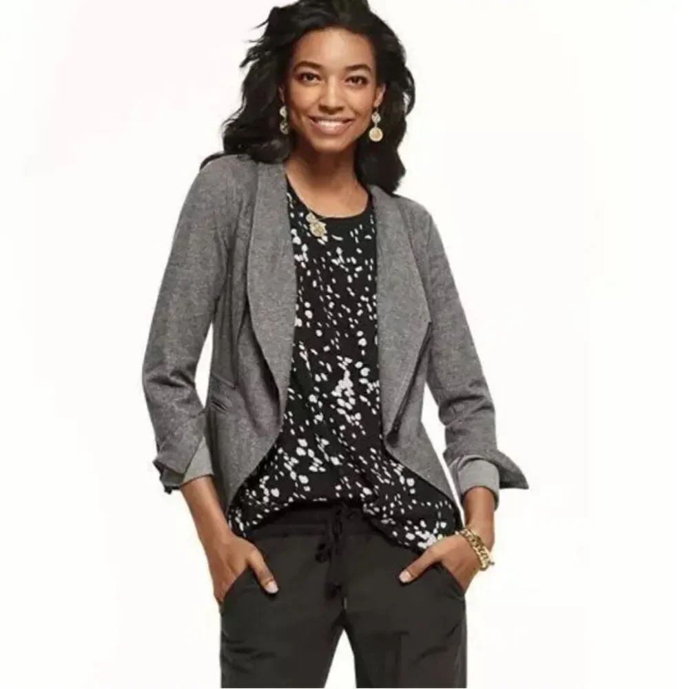 CAbi #3556 Gray Rebel Asymmetrical Zip Up Ponte Knit Jacket size S